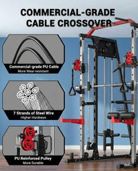 Smith Machine Home Gym, 2200LB Power Cage with Dual Pulley Cable Systems, LAT Pull-Down, Leg Hold-Down & 20+ Attachments for Full Body Workouts