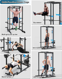 Power Cage Multi-Functional J-Hooks, Dip Handles, Landmine, Cable Pulley for Home Gym