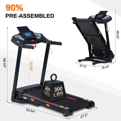 Electric Running Exercise Treadmill, Black, 300 Lb