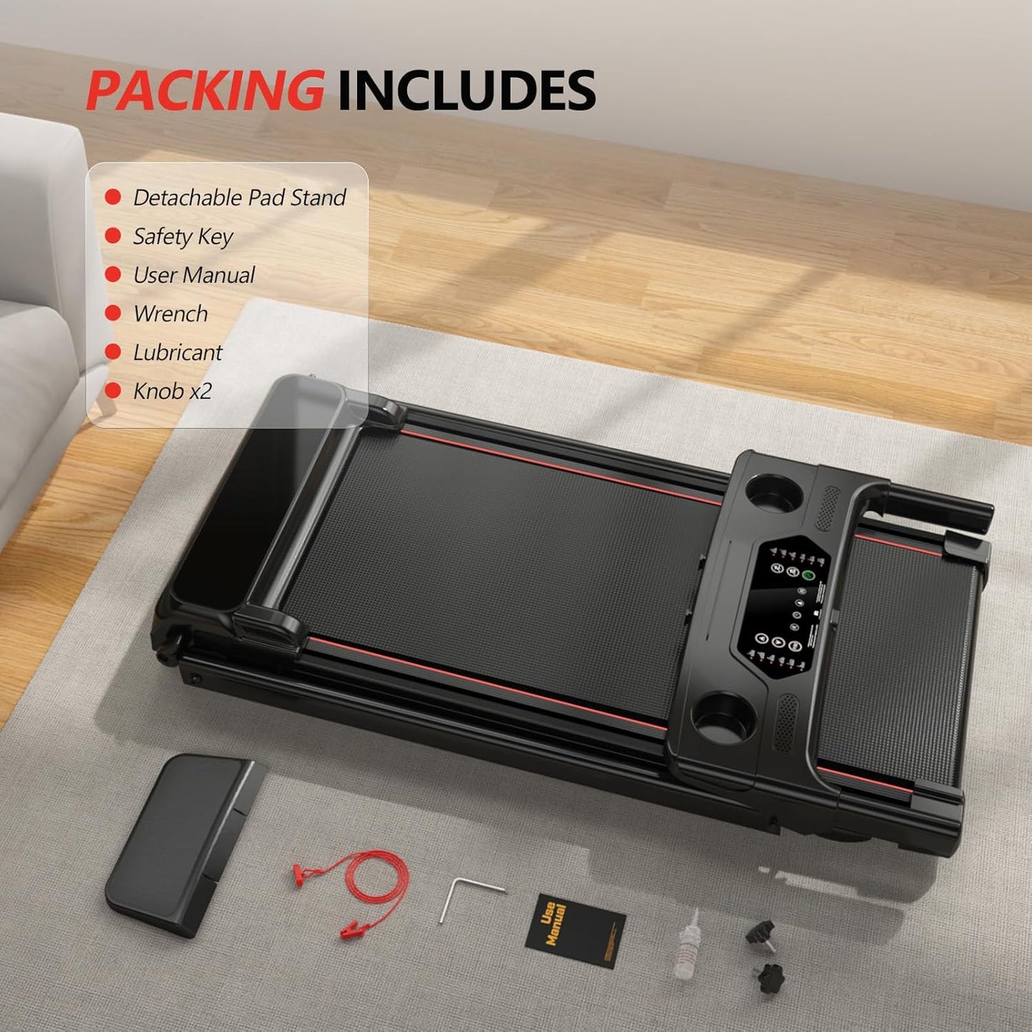 Treadmill with 0-15% Auto Incline, 0.6-7.5MPH Foldable Walking Pad Treadmill with Handle Bar for Home Small, 3.0HP Low Noise Portable Walking Running Machine for Small Space, 350LBS Capacity