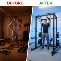 Power Cage Multi-Functional J-Hooks, Dip Handles, Landmine, Cable Pulley for Home Gym — Before & After