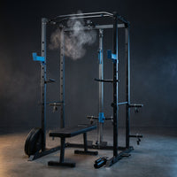 Power Cage Multi-Functional J-Hooks, Dip Handles, Landmine, Cable Pulley for Home Gym — Studio Shot