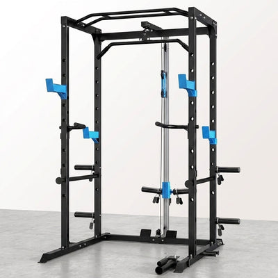 Power Cage Built for Full-Body Training, J-Hooks, Dip Handles, Cable Pulley, Laser-Cut Steel Frame