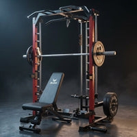 SR01 Smith Machine, 2000LBS Multi-Function Power Cage with LAT Pulldown System, All-In-One Home Gym Squat Rack with Smith Bar and Training Attachments for Full Body Workouts — Studio Shot