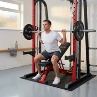 SR01 Smith Machine, 2000LBS Multi-Function Power Cage with LAT Pulldown System, All-In-One Home Gym Squat Rack with Smith Bar and Training Attachments for Full Body Workouts — Lifestyle