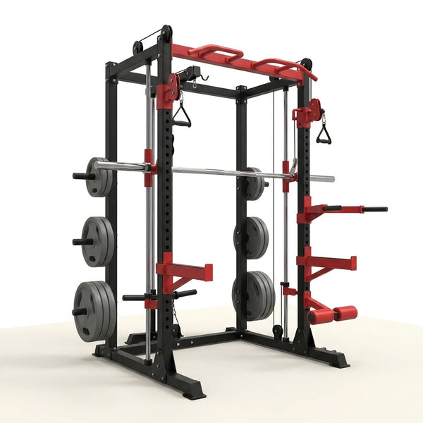 Smith Machine Home Gym, 2200LB Power Cage with Dual Pulley Cable Systems, LAT Pull-Down, Leg Hold-Down & 20+ Attachments for Full Body Workouts — Studio Shot