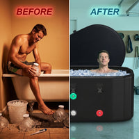 XXL Drop Stitch Ice Bath Tub for Recovery 216 Gal, Compatible with Water Chillers, Cold Plunge Tub with Insulated Lid, Multi-Layer Portable Bathtub for Cold Water Therapy(59In*32.2In*27In) — Before & After