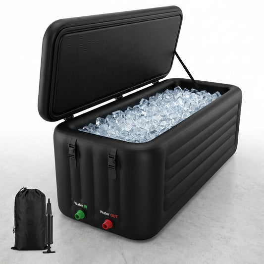 XXL Drop Stitch Ice Bath Tub for Recovery 216 Gal, Compatible with Water Chillers, Cold Plunge Tub with Insulated Lid, Multi-Layer Portable Bathtub for Cold Water Therapy(59In*32.2In*27In) — Studio Shot