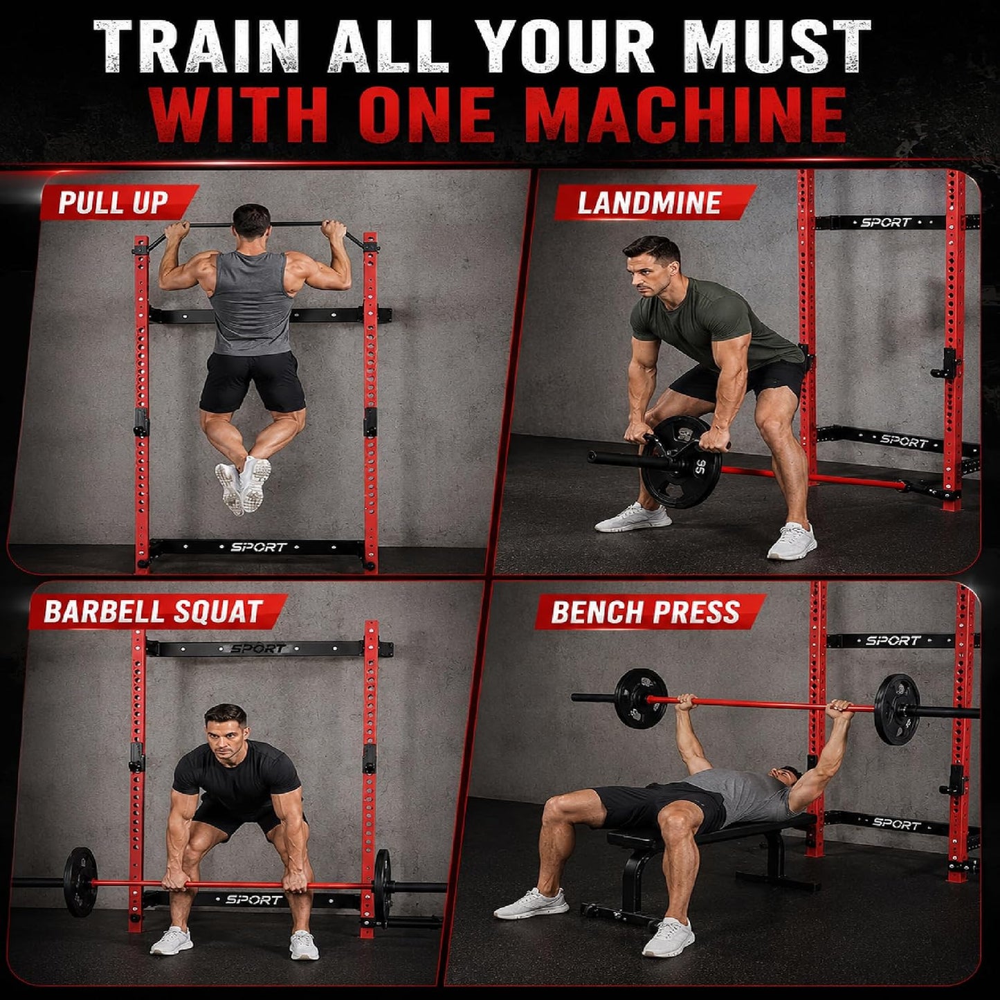 Folding Wall Mounted Squat Rack, 2.36" X 2.36" Power Racks for Home Gym, 1000 LBS Capacity Squat Rack with Pull up Bar, J Hooks and Ladmine Attachments