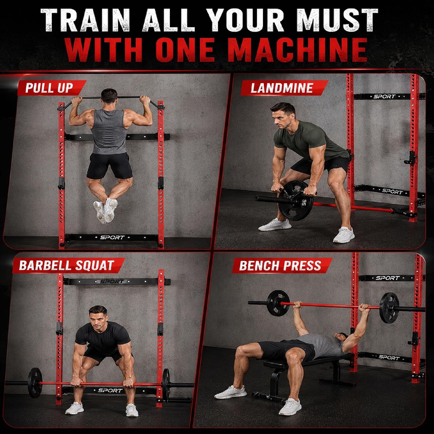 Folding Wall Mounted Squat Rack, 2.36" X 2.36" Power Racks for Home Gym, 1000 LBS Capacity Squat Rack with Pull up Bar, J Hooks and Ladmine Attachments