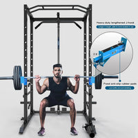 Power Cage Multi-Functional J-Hooks, Dip Handles, Landmine, Cable Pulley for Home Gym